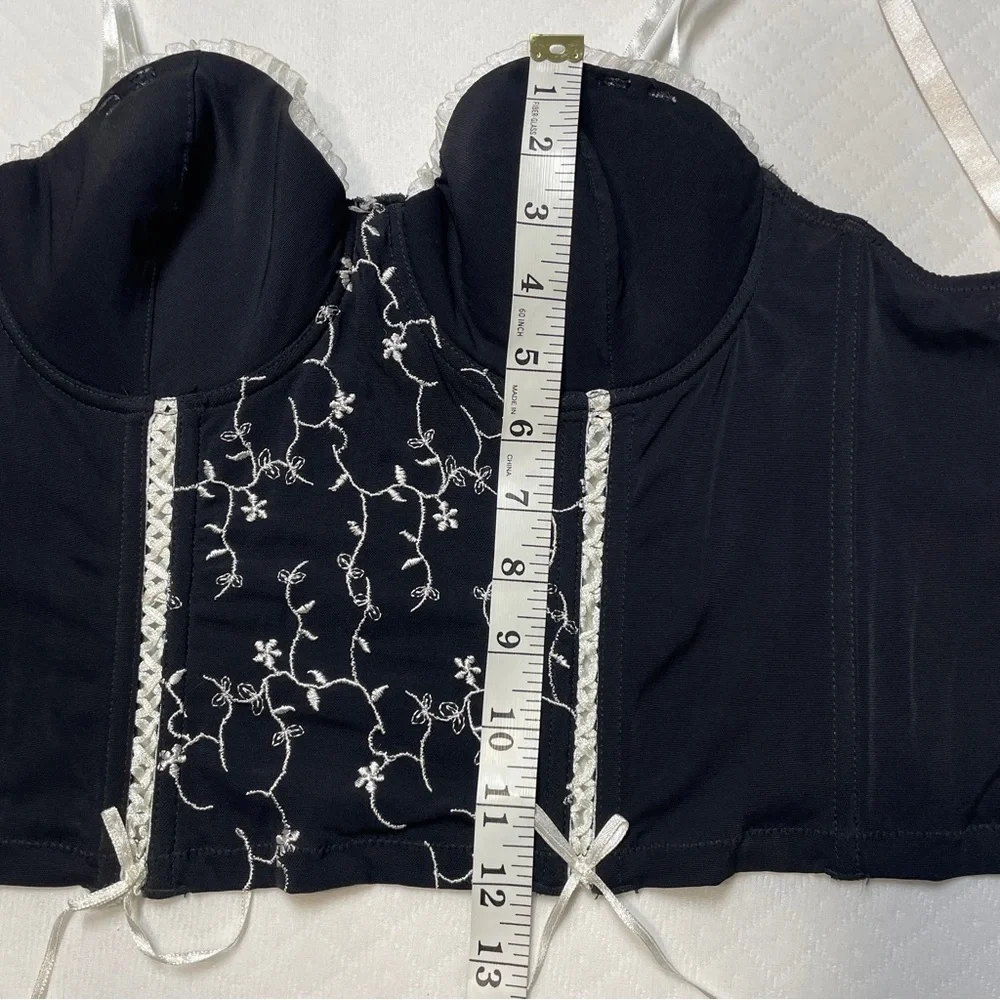Black‎ Bustier Top with White Embroidery size 36C